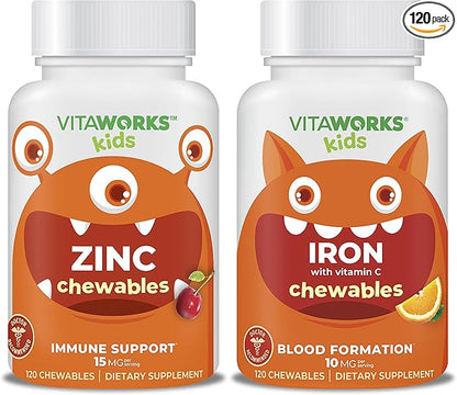 Kids Zinc 15mg Chewables + Iron 10mg + Vitamin C Chewables Bundle