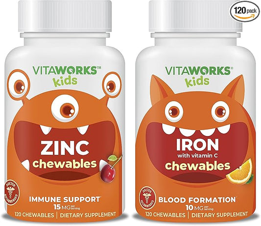 Kids Zinc 15mg Chewables + Iron 10mg + Vitamin C Chewables Bundle