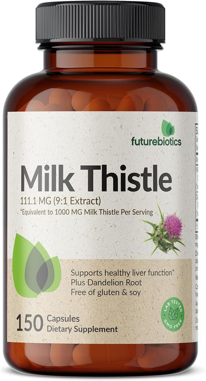 Futurebiotics Milk Thistle Silymarin Marianum & Dandelion Root Liver Health Support, Antioxidant Support, Detox, 150 Capsules