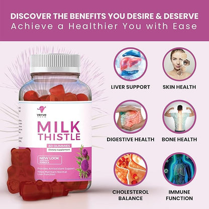 Milk Thistle Supplement Gummies – Liver Health Support, Herbal Antioxidant, Sugar-Free, Vegan, 60 Count