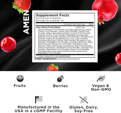 Amen Fruits, Daily Fruits Vitamins Supplements, Over 20 Whole Fruit Extracts - Raw Multivitamin, Berries, Antioxidant Polyphenols Superfood & Flavonoids - Non-GMO - 90 Capsules
