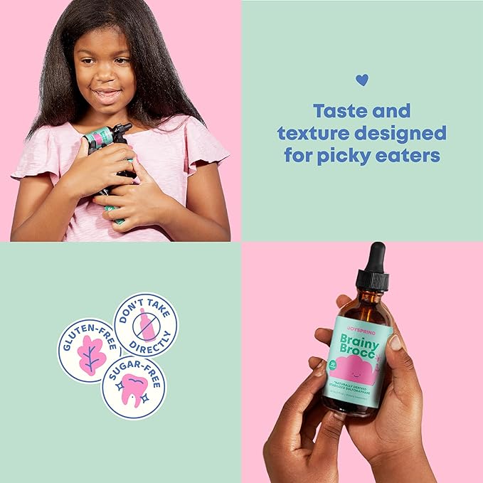 JoySpring Broccoli Supplement for Kids | Sulforaphane & Bacopa Monnieri Drops | Supports Cognitive Function | Vegan & Kid-Friendly
