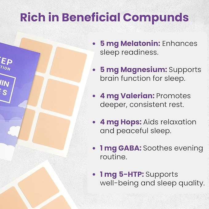 Melatonin Patches for Adults - 60 Beige Sleep Patches for Adults, Skin Friendly, Sleep Promoting Stickers with Natural Ingredients - Supports Better Sleep & Relaxation - 2 packs of 30
