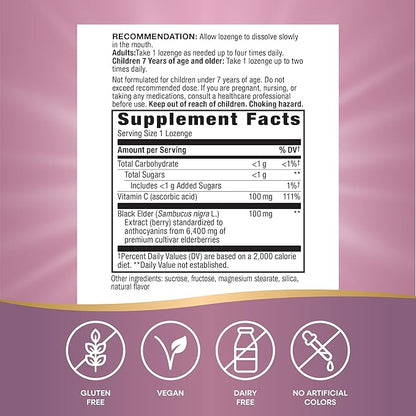 Nature's Way Sambucus Immune Lozenges, with Vitamin C, Black Elderberry Extract, Immune Support*, 30 Lozenges (Packaging May Vary)
