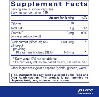 Pure Encapsulations Black Currant Seed Oil | Hypoallergenic Dietary Supplement | 250 Softgel Capsules