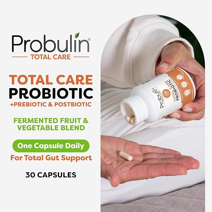 Probulin Total Care Probiotic Supplement, Daily Gut, Digestive, and Immune Health Probiotics Capsules for Men and Women, 20 Billion CFU, Vegan, 30 Count Bottle