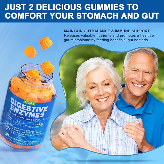 NEVISS Psyllium Husk Prebiotic Fiber Gummies - 7G Fiber with 2000mg Prebiotic Fiber Blend & Multivitamins - Inulin, Fos, Guar Gum & Multi Digestive Enzymes Vitamin Gummies Chewable