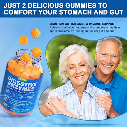 NEVISS Psyllium Husk Prebiotic Fiber Gummies - 7G Fiber with 2000mg Prebiotic Fiber Blend & Multivitamins - Inulin, Fos, Guar Gum & Multi Digestive Enzymes Vitamin Gummies Chewable