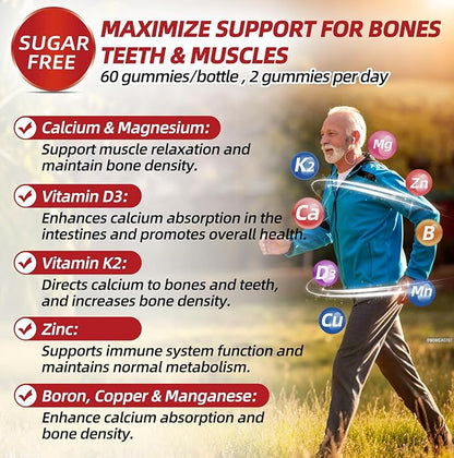 Calcium Citrate 1200mg Gummies with Vitamin D3: with Calcium Magnesium Zinc Vitamin D3 K2 for Bone Muscle Immune - Ultimate Absorption Calcium Supplement for Women & Men, Sugar-Free