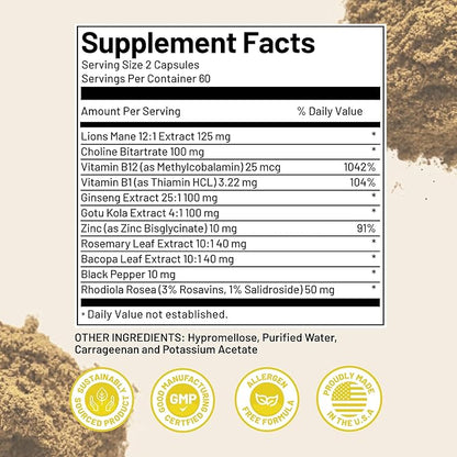 Vegan Vitality Brain & Body Balance Bundle: 120 Lions Mane Mushroom Nootropic Brain Support Supplement and 60 Vegan Vitamin D3 + K2 4000IU (100mcg)