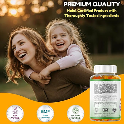 Halal Kids Multivitamin Gummies, 45-90 Days Supply, with All Essential Kids Vitamins. Toddler Vitamins with Vitamin C, D, Zinc, A, E, B6, B12, Biotin | Halal Gummy Vitamins for Kids