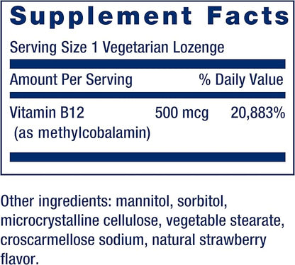 Life Extension Vitamin B12 Methylcobalamin 500mcg - Vitamin B12 Supplement for General Energy and Brain Health - Sugar Free Vegetarian Lozenges Dissolve in Your Mouth - Once Daily - 100 Count