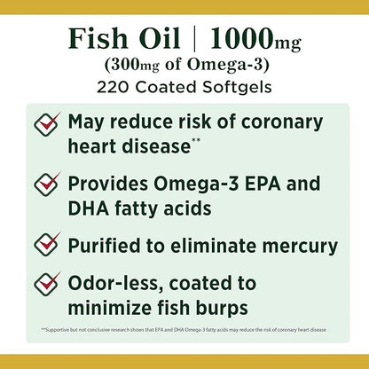 Nature's Bounty Fish Oil 1000 mg Coated Softgels, 220 Count
