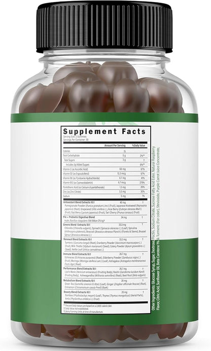 Supergreens Gummies (60 Count) Daily Greens Gummies - Greens Supplements with 8 Ingredient Power Blend - Superfood for Immunity Support for Adults - Third Party Tested, Vegan & USA Made