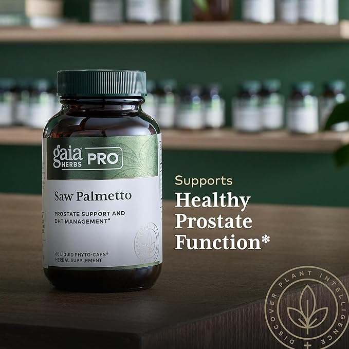 Gaia Herbs PRO Saw Palmetto - Healthy Prostate Gland Support Supplement* - Herbal Supplement with Saw Palmetto & Sunflower Seed - Vegan Gluten-Free Soy-Free - 60 Liquid Phyto-Caps (60 Servings)