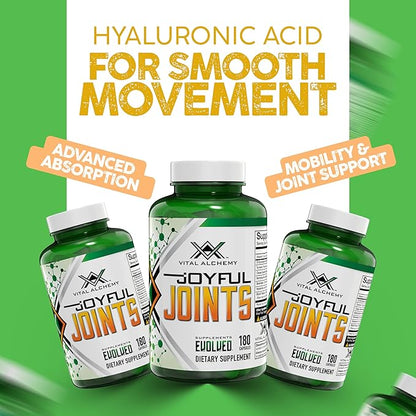 Vital Alchemy Joyful Joints Support Supplement for Women & Men with MSM, Glucosamine Sulfate 1500 mg,Turmeric Supplement with Hyaluronic Acid, Bromelain, Bioperine, 180 Cap, 60 Day Supply - USA Made