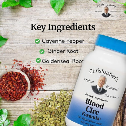 Christopher's Original Formulas Blood Circ Formula Capsules, Herbal Supplement for Cardiovascular & Circulatory Wellness, 100 Capsules