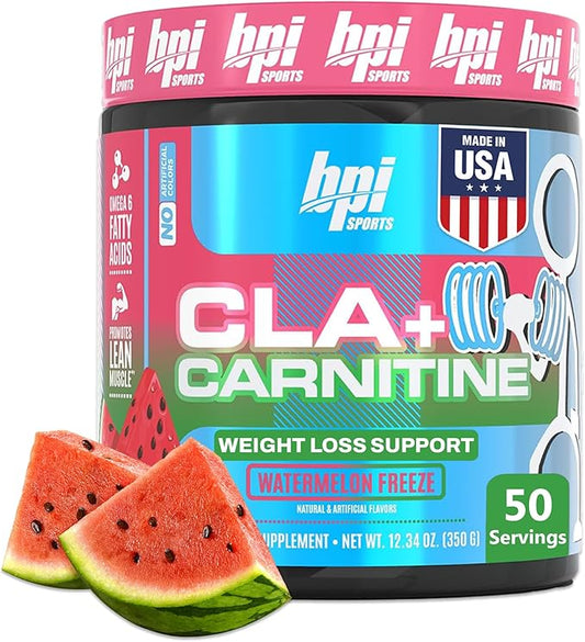BPI Sports CLA+Carnitine–Conjugated Linoleic Acid–Weight Loss Formula –Metabolism, Performance, Lean Muscle–Caffeine Free–For Men & Women–Watermelon Freeze–50 servings – 12.34 oz.(Packaging May Vary)