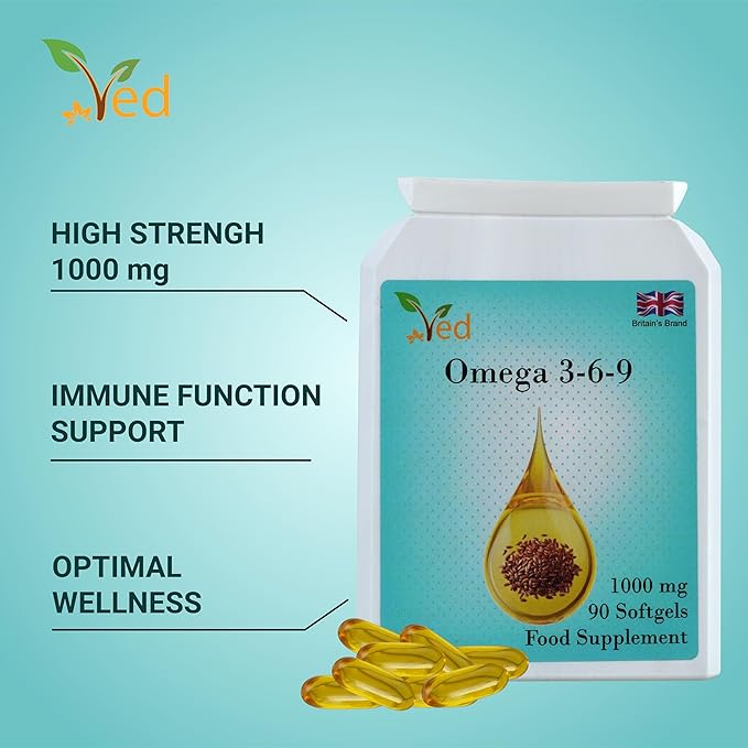 Ved Omega 3-6-9 Food Supplement softgel, from Cold Press Flaxseed Oil, 1000 mg 90 Soft Gel - 90 Days’ Supply.