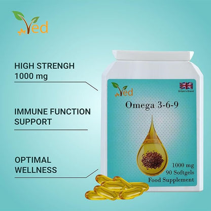 Ved Omega 3-6-9 Food Supplement softgel, from Cold Press Flaxseed Oil, 1000 mg 90 Soft Gel - 90 Days’ Supply.