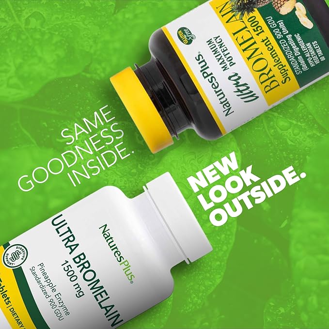 Natures Plus Ultra Bromelain - 60 Tablets - 1500 mg of Pineapple Bromelain - Provides Joint Support and Promotes Digestive Health - 60 Servings