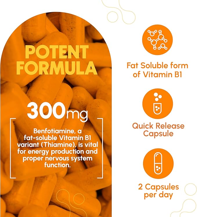 Benfotiamine 300mg - Benfotiamine b1-180 Capsules (3 Months Supply) - Vegan, Non-GMO, Gluten-Free
