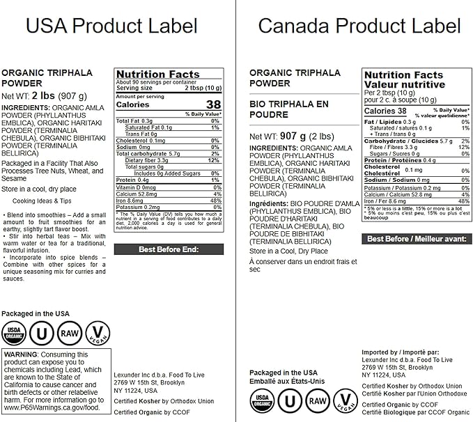 Food to Live Organic Triphala Powder, 2 Pounds – Natural Detox, Blend from Fruits Amalaki, Haritaki and Bibhitaki, Non-GMO, Perfect for Tea and Smoothies, Vegan, Kosher, Bulk