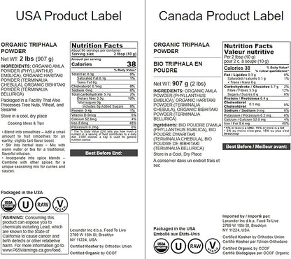 Food to Live Organic Triphala Powder, 2 Pounds – Natural Detox, Blend from Fruits Amalaki, Haritaki and Bibhitaki, Non-GMO, Perfect for Tea and Smoothies, Vegan, Kosher, Bulk