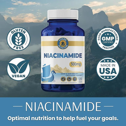 Niacinamide Capsules – 500mg High-Potency Vitamin B3 | Vegan, Non-GMO | Supports Energy Metabolism, Skin Health & Cellular Repair | 120 Capsules