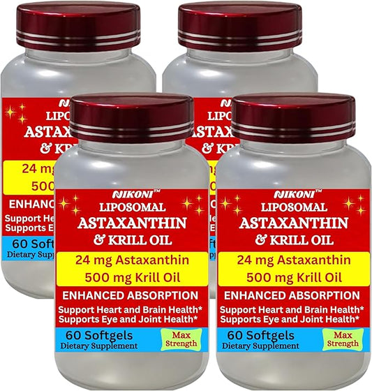 Liposomal Astaxanthin 24mg with Kril Oil 500mg Supplement (240 Softgelss)