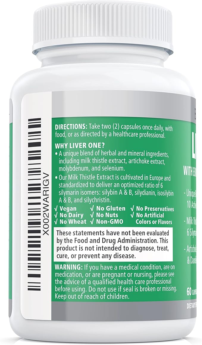 Balance ONE Liver Support Supplement with Milk Thistle Extract, Dandelion Root & Molybdenum – Natural Liver Cleanse, Repair & Detox for Men & Women - Vegan Capsules, 1 Month Supply - Liver One