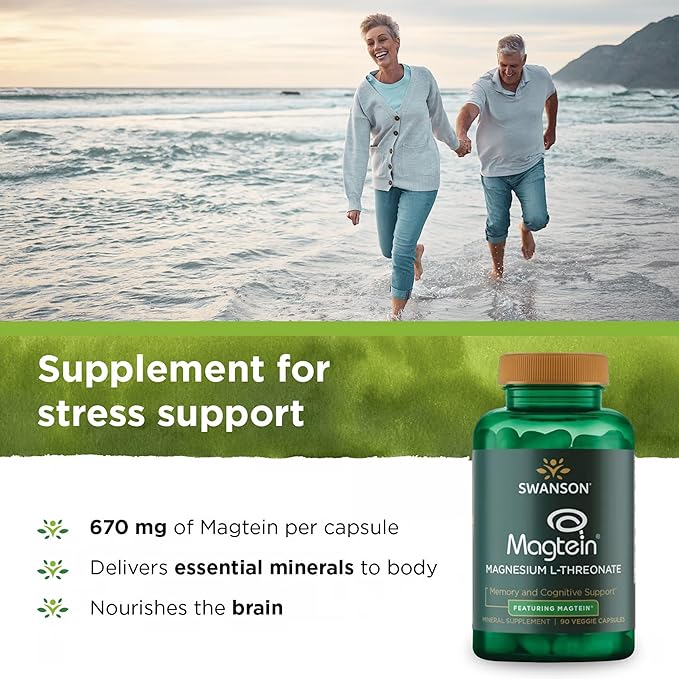 Swanson Magnesium L-Threonate - Mineral Supplement Promoting Nervous System Health - May Support Cognitive Health, Learning & Memory - (90 Veggie Capsules) (4 Pack)