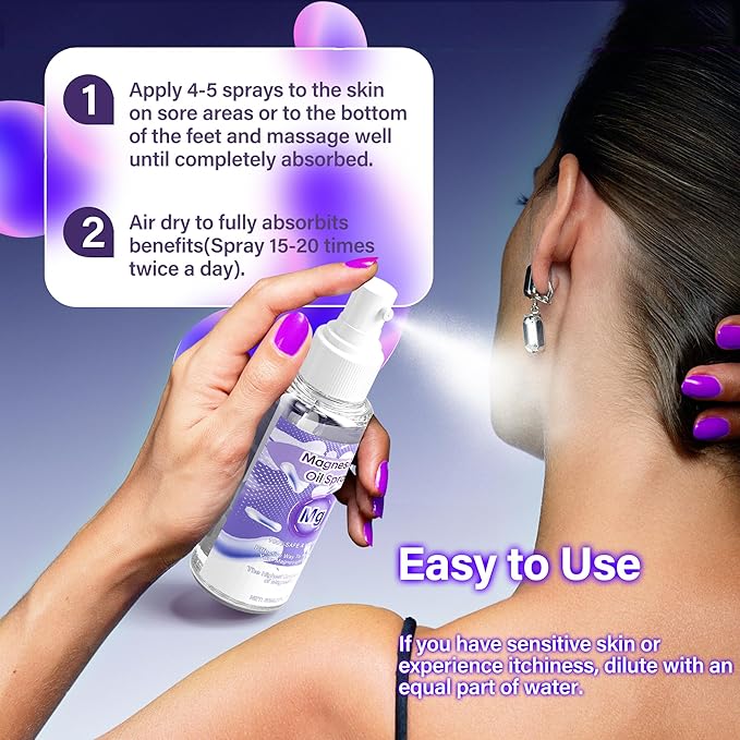 Magnesium Oil Spray, 100% Organic Magnesium Spray, Natural Ingredient & Fast Absorbent, Natural Magnesium Chloride Oil for Feet & Body, Nourish Skin, Promote Sleep