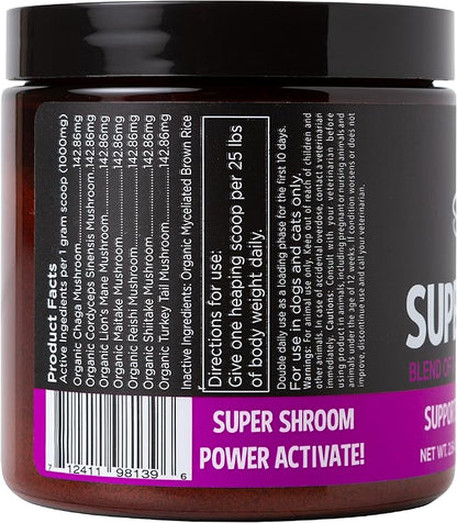 Super Snouts Super Shrooms Mushroom Immune Support Supplement for Dogs and Cats, 2.64 oz - Made in USA Organic Non-GMO, Immune Health for Strong Immunity, 7 Mushroom Blend Powder