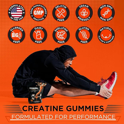 Creatine Monohydrate Gummies - Muscle Growth, Performance, Endurance - 5 Gram Creatine per Serving - Vegan, Non-GMO, Gluten-Free, Made in USA - 90ct (90 Count, Watermelon)
