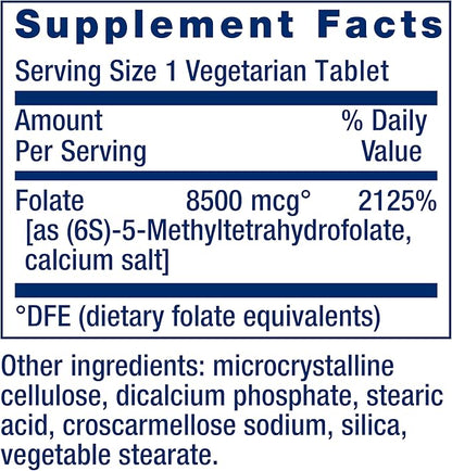 Life Extension High Potency Optimized Folate – L-methylfolate – Folic Acid, 8500 mcg DFE – Heart & Brain Support, Healthy Homocysteine Levels – Gluten-Free, Non-GMO, Vegetarian – 30 Tablets