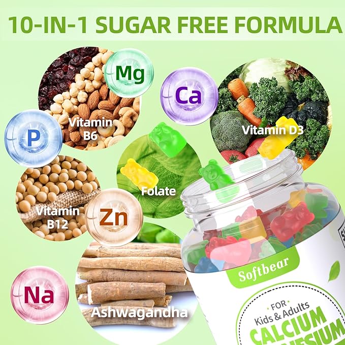 softbear Calcium Magnesium Zinc Gummies for Women, Calcium Magnesium Supplement Chewable Calcium 600 mg with Vitamin D3 for Bone Strength Vegan Mixed Fruit Flavor 120 Gummies