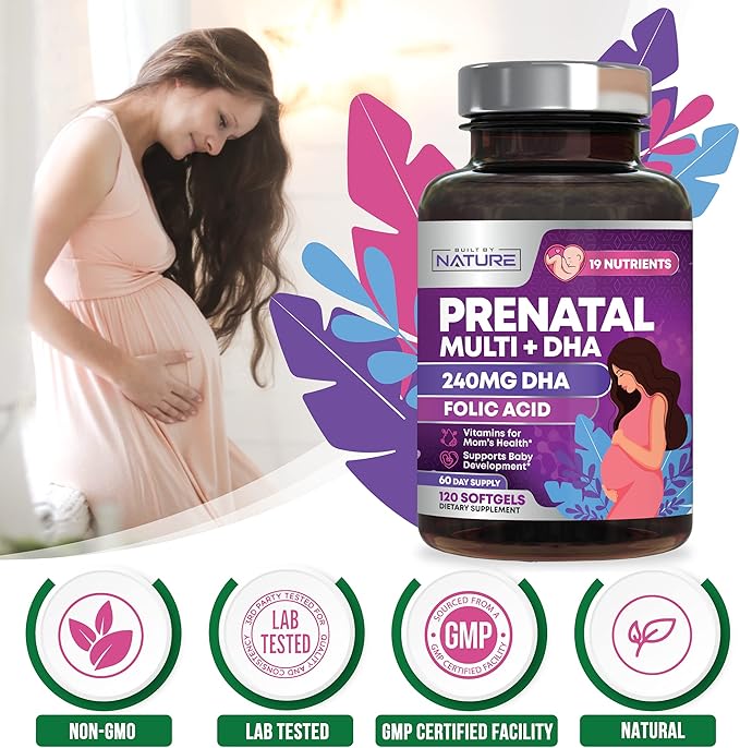 Prenatal Vitamins for Women - Multivitamin with DHA, Folic Acid, Vitamin C, B12, Iron & Omega-3 - Before, During & Post Pregnancy Supplement for Healthy Growth & Brain Development - 120 Softgels