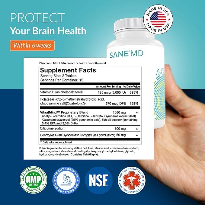 SANE MD Vitaae - Throat Phlegm, Coughing, and Brain Support - Citicoline Supplements for Respiratory, Throat, and Brain Health