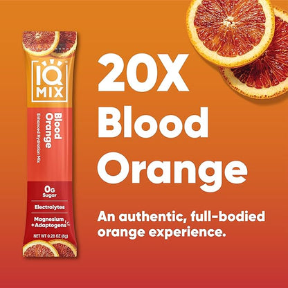 IQMIX Hydration Electrolyte Powder – 4-in-1 Formula for Hydration, Mental Clarity, Mood and Recovery – Sugar-Free Drink Mix, Keto, Magnesium L-Threonate, Lion’s Mane – 20 Count Blood Orange