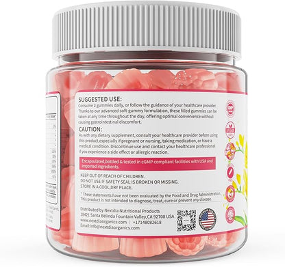 Inositol Gummies Supplement with Evening Primrose Oil for Women - 40:1 Ratio Myo-Inositol 2000mg & D-Chiro Inositol 50mg with Vit D3 B12 & Zinc, Sugar-Free for Natural Balance & Wellness, Vegan (60ct)