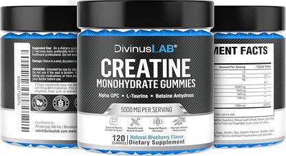 Creatine Monohydrate Gummies 5g (5000mg) for Men & Women - Sugar-Free Creatine Pre Workout Chews For Energy Boost, Creatine Supplement For Building Muscle and Strength, Vegan, 120 Gummies, 30 Servings