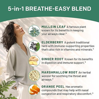 5-in-1 Mullein Drops for Lungs and Bronchial - Respiratory Lung Health Support with Mullen Leaf Extract for lungs - Mullein Tincture with Elderberry, Marshmallow, Ginger Root (120 Servings) (4-pack)