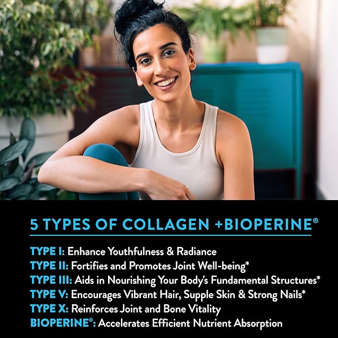 Multi Collagen for Women & Men - Supplements Fast Absorption, Type I II III V & X - Hydrolyzed Collagen Peptides for Hair, Skin & Nails - 90 Caps