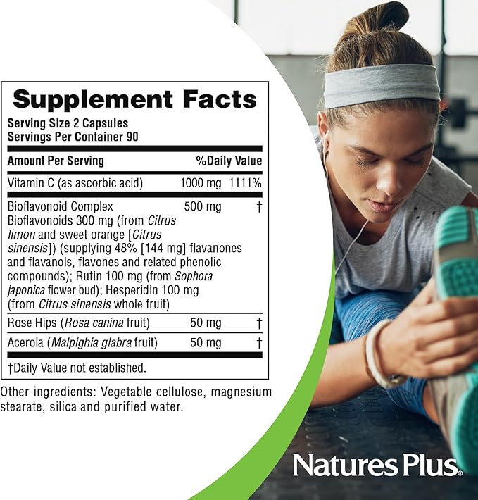 Natures Plus Super C Complex - 180 Capsules, Pack of 2 - with 1000 mg Vitamin C & 500 mg Bioflavonoids - Vegan, Gluten Free - 180 Total Servings
