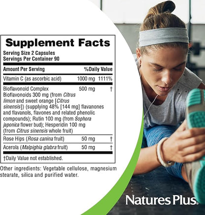 Natures Plus Super C Complex - 180 Capsules, Pack of 2 - with 1000 mg Vitamin C & 500 mg Bioflavonoids - Vegan, Gluten Free - 180 Total Servings