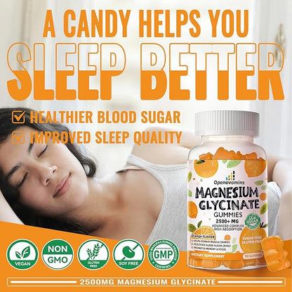 Magnesium Glycinate Gummies- Sugar Free Magnesium Potassium Supplement with Vitamin D, B6, CoQ10 for Calm Mood & Sleep Support - 90 Orange Gummies