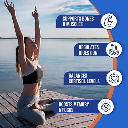 Venture Pal Magnesium Glycinate Powdered Drink Mix with Ashwagandha, Vitamin D, L-Theanine, Lions Mane, Sugar Free Magnesium Supplement Blend for Calm, Relax & Focus, Non GMO, Vegan, 16 Sticks