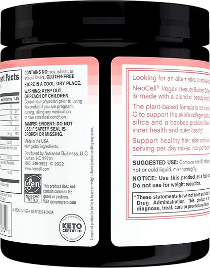 NeoCell Vegan Beauty Builder Collagen Alternative; Plant-Based Vegan Collagen-Booster Supports Collagen Production; Hibiscus Flavored; 8 g Powder/Serv; 30 Servs; 8.5 Oz,* (Pack of 2)