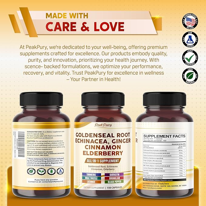 Goldenseal Root Echinacea Cinnamon Elderberry - All-in-1 Supplement - Made in USA